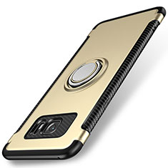 Coque Contour Silicone et Plastique Housse Etui Mat avec Magnetique Support Bague Anneau pour Samsung Galaxy S7 Edge G935F Or