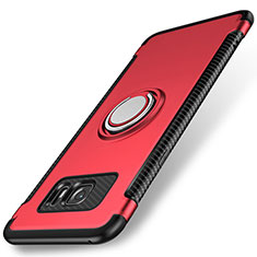 Coque Contour Silicone et Plastique Housse Etui Mat avec Magnetique Support Bague Anneau pour Samsung Galaxy S7 Edge G935F Rouge
