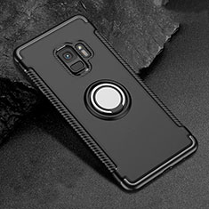 Coque Contour Silicone et Plastique Housse Etui Mat avec Magnetique Support Bague Anneau pour Samsung Galaxy S9 Noir