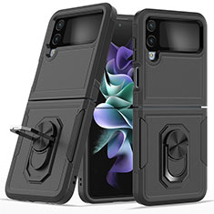 Coque Contour Silicone et Plastique Housse Etui Mat avec Magnetique Support Bague Anneau pour Samsung Galaxy Z Flip4 5G Noir