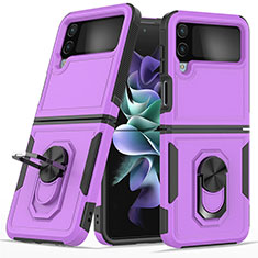 Coque Contour Silicone et Plastique Housse Etui Mat avec Magnetique Support Bague Anneau pour Samsung Galaxy Z Flip4 5G Violet