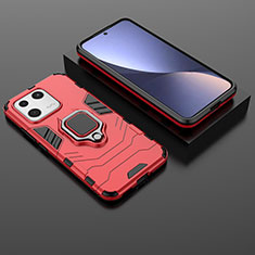 Coque Contour Silicone et Plastique Housse Etui Mat avec Magnetique Support Bague Anneau pour Xiaomi Mi 13 5G Rouge
