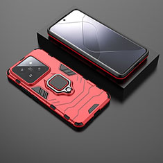 Coque Contour Silicone et Plastique Housse Etui Mat avec Magnetique Support Bague Anneau pour Xiaomi Mi 14 5G Rouge