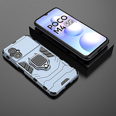 Coque Contour Silicone et Plastique Housse Etui Mat avec Magnetique Support Bague Anneau pour Xiaomi Poco M4 5G Bleu