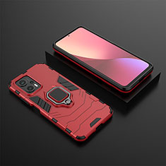 Coque Contour Silicone et Plastique Housse Etui Mat avec Magnetique Support Bague Anneau pour Xiaomi Redmi Note 11T Pro+ Plus 5G Rouge