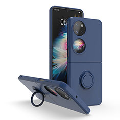 Coque Contour Silicone et Plastique Housse Etui Mat avec Magnetique Support Bague Anneau QW1 pour Huawei P50 Pocket Bleu
