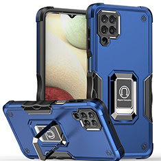 Coque Contour Silicone et Plastique Housse Etui Mat avec Magnetique Support Bague Anneau QW1 pour Samsung Galaxy M12 Bleu