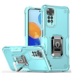 Coque Contour Silicone et Plastique Housse Etui Mat avec Magnetique Support Bague Anneau QW1 pour Xiaomi Redmi Note 11 4G (2022) Bleu Clair