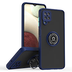 Coque Contour Silicone et Plastique Housse Etui Mat avec Magnetique Support Bague Anneau QW2 pour Samsung Galaxy A12 Nacho Bleu