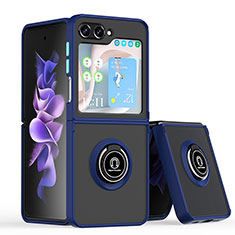 Coque Contour Silicone et Plastique Housse Etui Mat avec Magnetique Support Bague Anneau QW2 pour Samsung Galaxy Z Flip5 5G Bleu