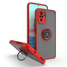 Coque Contour Silicone et Plastique Housse Etui Mat avec Magnetique Support Bague Anneau QW2 pour Xiaomi Redmi Note 10 Pro 4G Rouge