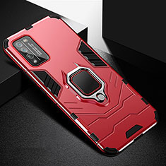 Coque Contour Silicone et Plastique Housse Etui Mat avec Magnetique Support Bague Anneau R01 pour Huawei Honor 30 Lite 5G Rouge