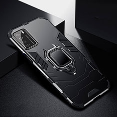 Coque Contour Silicone et Plastique Housse Etui Mat avec Magnetique Support Bague Anneau R01 pour Huawei Honor Play4 5G Noir