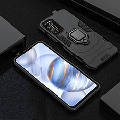 Coque Contour Silicone et Plastique Housse Etui Mat avec Magnetique Support Bague Anneau R01 pour Huawei Honor X10 5G Noir