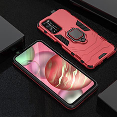 Coque Contour Silicone et Plastique Housse Etui Mat avec Magnetique Support Bague Anneau R01 pour Huawei Honor X10 5G Rouge
