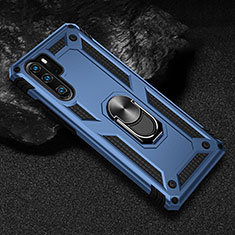 Coque Contour Silicone et Plastique Housse Etui Mat avec Magnetique Support Bague Anneau R01 pour Huawei P30 Pro New Edition Bleu