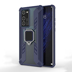 Coque Contour Silicone et Plastique Housse Etui Mat avec Magnetique Support Bague Anneau R01 pour Huawei P40 Bleu