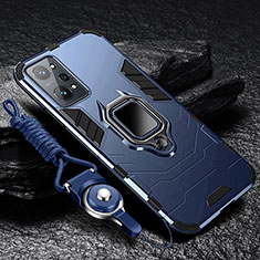 Coque Contour Silicone et Plastique Housse Etui Mat avec Magnetique Support Bague Anneau R01 pour Realme GT Neo 3T 5G Bleu
