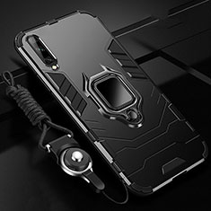 Coque Contour Silicone et Plastique Housse Etui Mat avec Magnetique Support Bague Anneau R01 pour Samsung Galaxy A70 Noir