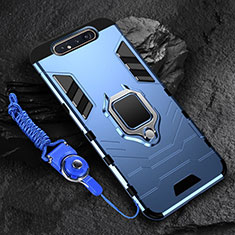 Coque Contour Silicone et Plastique Housse Etui Mat avec Magnetique Support Bague Anneau R01 pour Samsung Galaxy A80 Bleu
