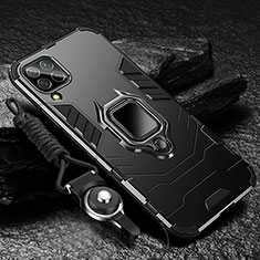 Coque Contour Silicone et Plastique Housse Etui Mat avec Magnetique Support Bague Anneau R01 pour Samsung Galaxy F22 4G Noir