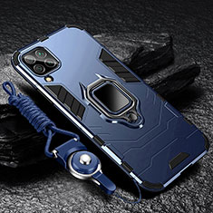 Coque Contour Silicone et Plastique Housse Etui Mat avec Magnetique Support Bague Anneau R01 pour Samsung Galaxy M12 Bleu