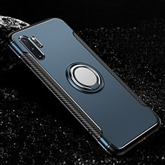 Coque Contour Silicone et Plastique Housse Etui Mat avec Magnetique Support Bague Anneau R01 pour Samsung Galaxy Note 10 Plus 5G Bleu