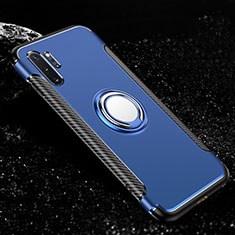 Coque Contour Silicone et Plastique Housse Etui Mat avec Magnetique Support Bague Anneau R01 pour Samsung Galaxy Note 10 Plus 5G Bleu Ciel