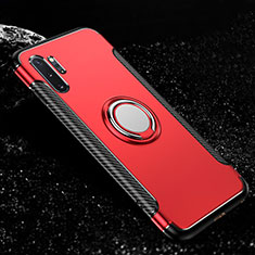 Coque Contour Silicone et Plastique Housse Etui Mat avec Magnetique Support Bague Anneau R01 pour Samsung Galaxy Note 10 Plus 5G Rouge