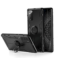 Coque Contour Silicone et Plastique Housse Etui Mat avec Magnetique Support Bague Anneau R01 pour Samsung Galaxy Note 20 5G Noir