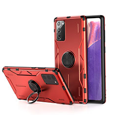 Coque Contour Silicone et Plastique Housse Etui Mat avec Magnetique Support Bague Anneau R01 pour Samsung Galaxy Note 20 5G Rouge