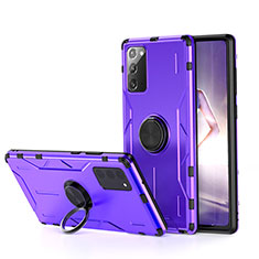 Coque Contour Silicone et Plastique Housse Etui Mat avec Magnetique Support Bague Anneau R01 pour Samsung Galaxy Note 20 5G Violet