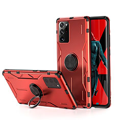 Coque Contour Silicone et Plastique Housse Etui Mat avec Magnetique Support Bague Anneau R01 pour Samsung Galaxy Note 20 Ultra 5G Rouge