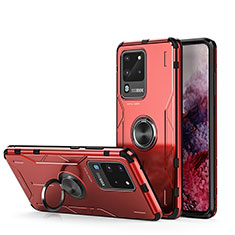 Coque Contour Silicone et Plastique Housse Etui Mat avec Magnetique Support Bague Anneau R01 pour Samsung Galaxy S20 Ultra 5G Rouge