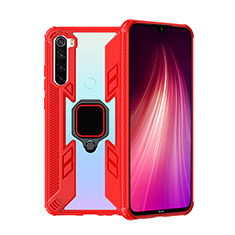Coque Contour Silicone et Plastique Housse Etui Mat avec Magnetique Support Bague Anneau R01 pour Xiaomi Redmi Note 8 (2021) Rouge