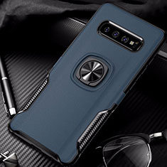 Coque Contour Silicone et Plastique Housse Etui Mat avec Magnetique Support Bague Anneau R02 pour Samsung Galaxy S10 Plus Bleu