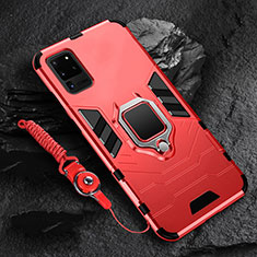 Coque Contour Silicone et Plastique Housse Etui Mat avec Magnetique Support Bague Anneau R02 pour Samsung Galaxy S20 Ultra 5G Rouge