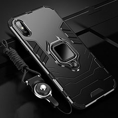 Coque Contour Silicone et Plastique Housse Etui Mat avec Magnetique Support Bague Anneau R02 pour Xiaomi Redmi 9AT Noir