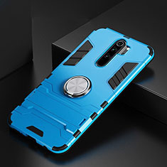 Coque Contour Silicone et Plastique Housse Etui Mat avec Magnetique Support Bague Anneau R02 pour Xiaomi Redmi Note 8 Pro Bleu Ciel