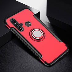 Coque Contour Silicone et Plastique Housse Etui Mat avec Magnetique Support Bague Anneau R03 pour Huawei P20 Lite (2019) Rouge