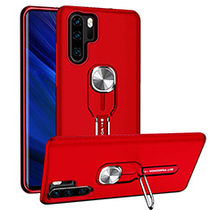 Coque Contour Silicone et Plastique Housse Etui Mat avec Magnetique Support Bague Anneau R03 pour Huawei P30 Pro Rouge
