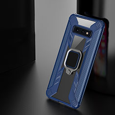 Coque Contour Silicone et Plastique Housse Etui Mat avec Magnetique Support Bague Anneau R03 pour Samsung Galaxy S10e Bleu