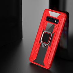 Coque Contour Silicone et Plastique Housse Etui Mat avec Magnetique Support Bague Anneau R03 pour Samsung Galaxy S10e Rouge