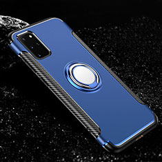 Coque Contour Silicone et Plastique Housse Etui Mat avec Magnetique Support Bague Anneau R03 pour Samsung Galaxy S20 Plus Bleu