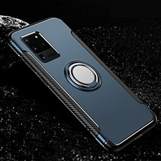 Coque Contour Silicone et Plastique Housse Etui Mat avec Magnetique Support Bague Anneau R03 pour Samsung Galaxy S20 Ultra Bleu Ciel