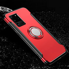 Coque Contour Silicone et Plastique Housse Etui Mat avec Magnetique Support Bague Anneau R03 pour Samsung Galaxy S20 Ultra Rouge