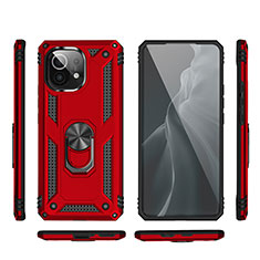 Coque Contour Silicone et Plastique Housse Etui Mat avec Magnetique Support Bague Anneau R03 pour Xiaomi Mi 11 5G Rouge