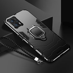Coque Contour Silicone et Plastique Housse Etui Mat avec Magnetique Support Bague Anneau R03 pour Xiaomi Redmi Note 11T Pro 5G Noir