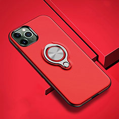 Coque Contour Silicone et Plastique Housse Etui Mat avec Magnetique Support Bague Anneau R04 pour Apple iPhone 11 Pro Max Rouge