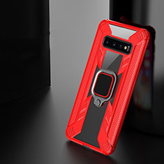 Coque Contour Silicone et Plastique Housse Etui Mat avec Magnetique Support Bague Anneau R04 pour Samsung Galaxy S10 5G Rouge